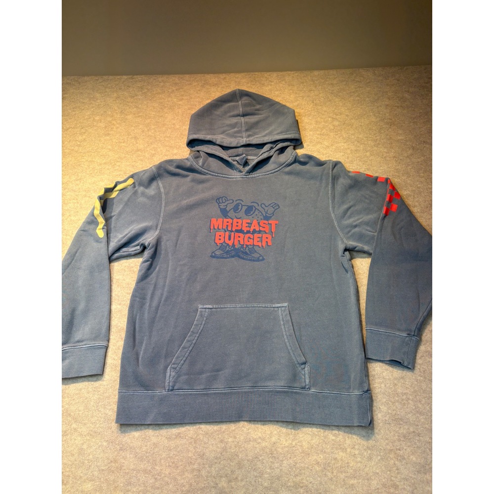 MrBeast Burger Hoodie Kids XL (18/20) Blue Pigment Dye Independent Trading Co